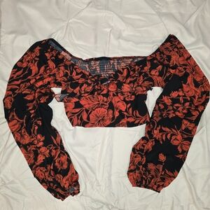 Floral Off-Shoulder Women's Top - Black and Red